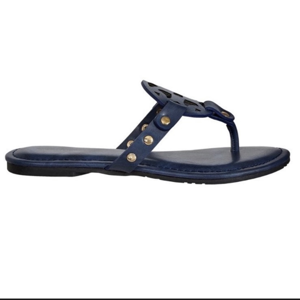 NAVY BLUE ornate thong sandals Pierre Dumas NIB - Picture 6 of 12